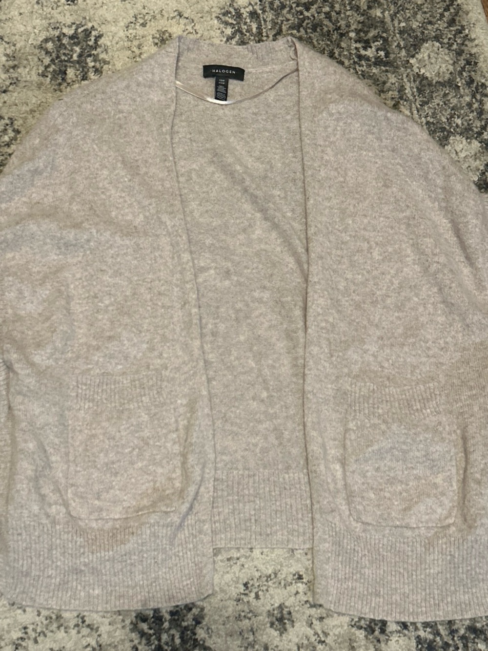 Halogen 100% Cashmere Open-Front Cardigan in Light Beige